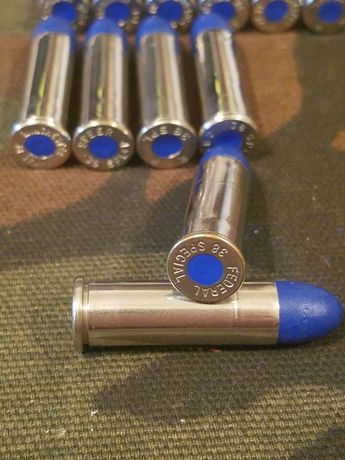38 SPECIAL SNAP CAPS SET OF 12, BLUE AND NICKEL, REAL 125gr WEIGHT!!!