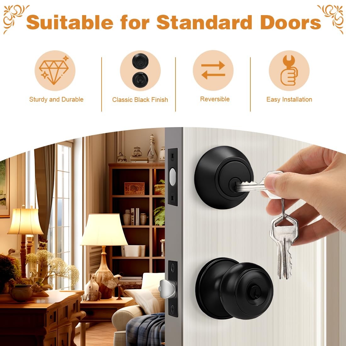 Entry Door Knob Deadbolt Combo Single Cylinder Keyed Alike Flat Black 3 Pack