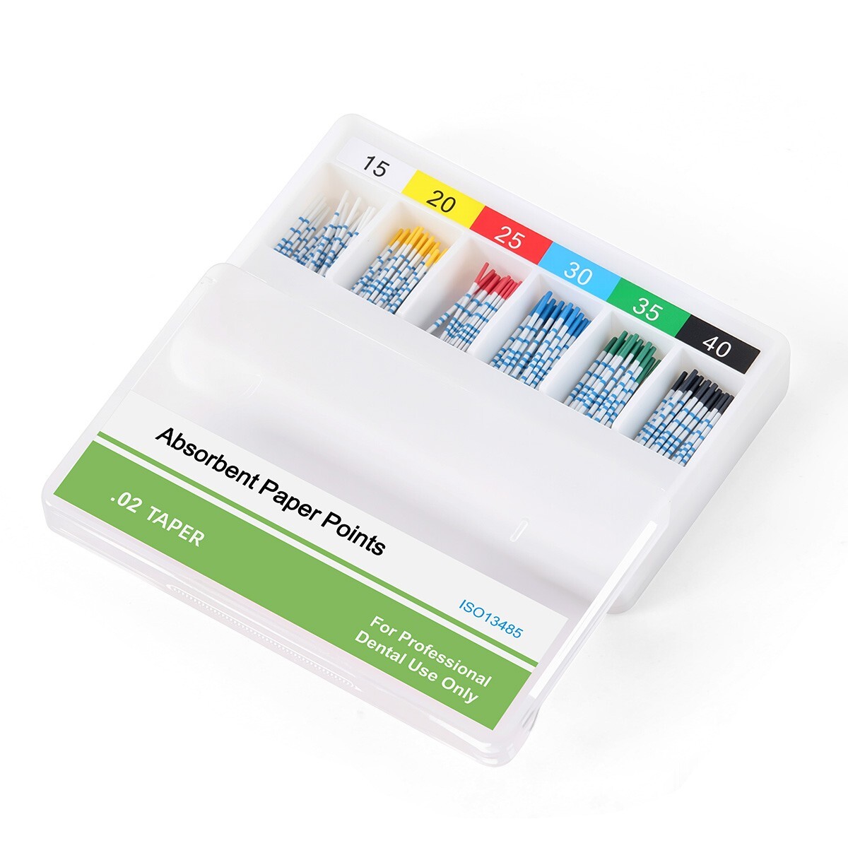 Puntas de papel absorbente dental y puntas de gutapercha con escala Conicidad F#