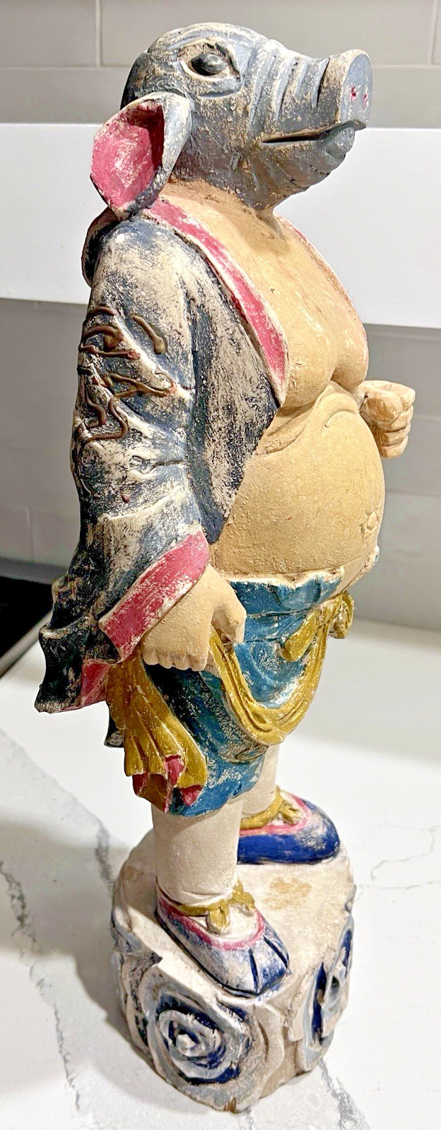 Vtg 20" Wood Folk Art Statue Pig-Headed Humanoid Hand Carved Peruvian Andean