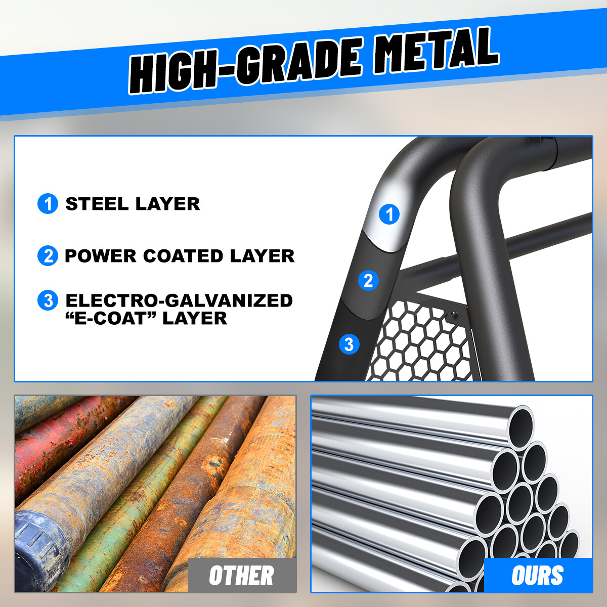 For 11-23 Dodge Ram 1500/2500 Universal Roll Sport Bar Chase Rack Bed Bar Pickup