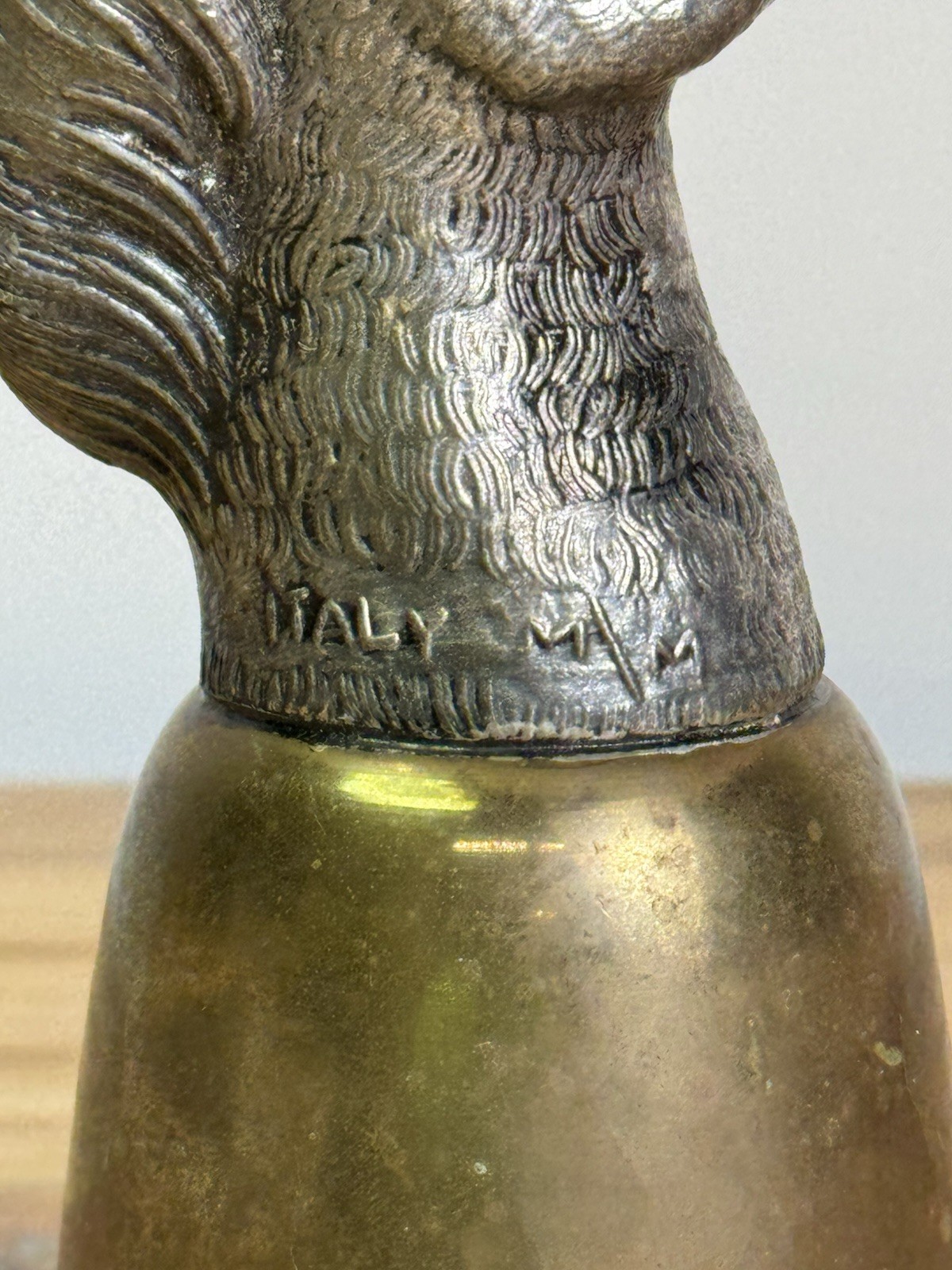 VINTAGE SIGNED MAURO MANETTI ITALY STIRRUP CUP HORSE HEAD BRASS AND SILVER PLATE