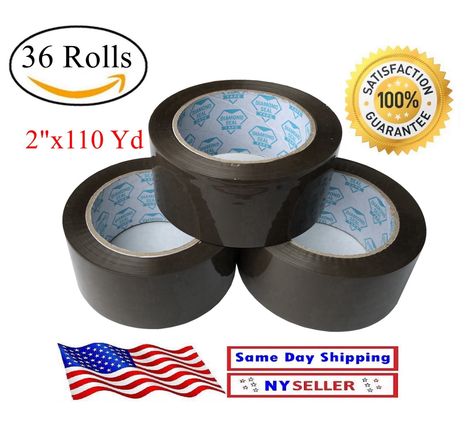 36 Rolls Brown/ Tan Packing Shipping Carton  Sealing Rolls Tape - 2" x 110Yards