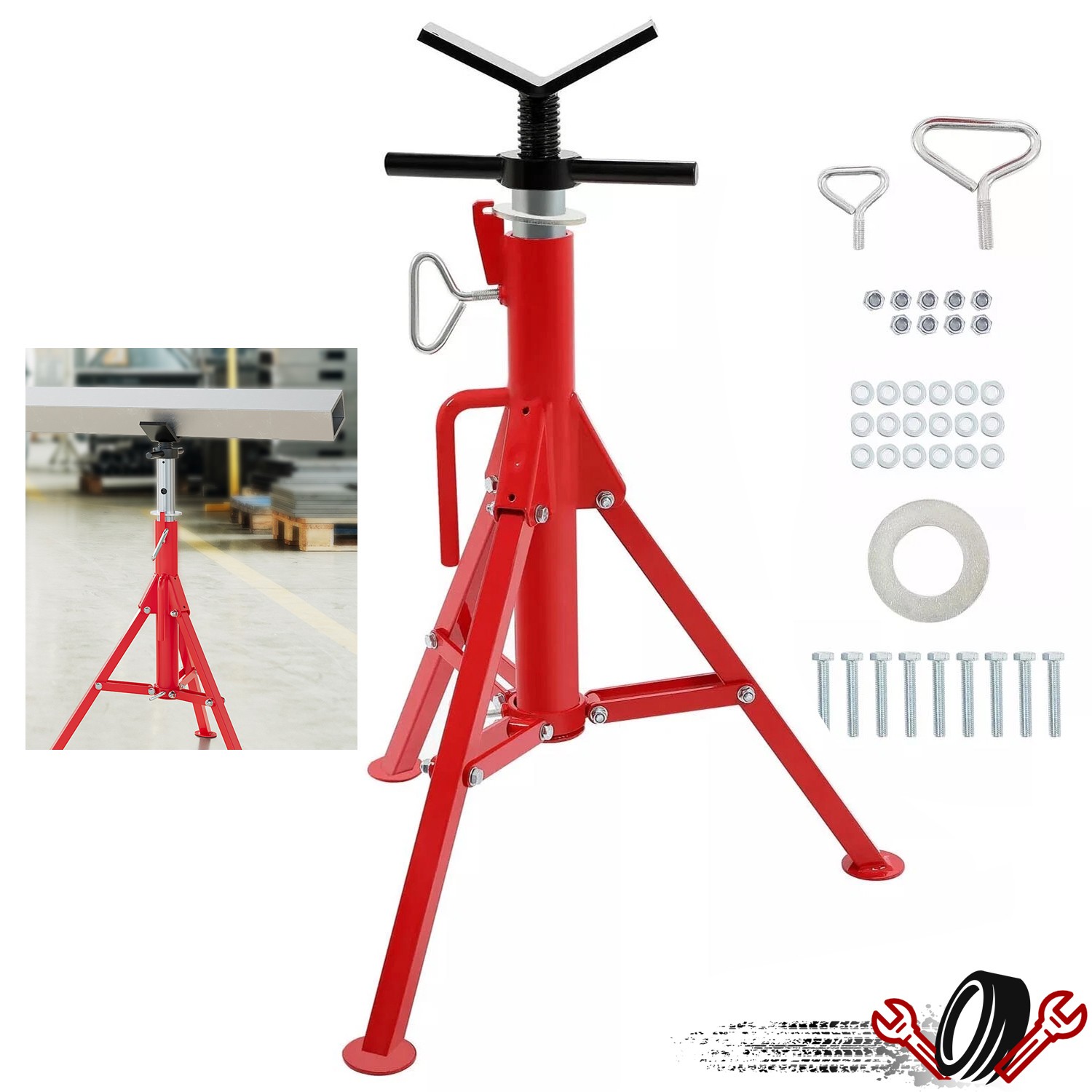 2500Lb Steel  V-Head Pipe Stand Folding Tripod Pipe Jack  Stand  Height Pipe