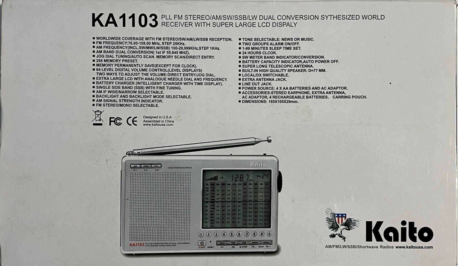 Kaito Radio KA1103 FM AM SW MW LW Digital World Receiver SSB NEW OPEN BOX