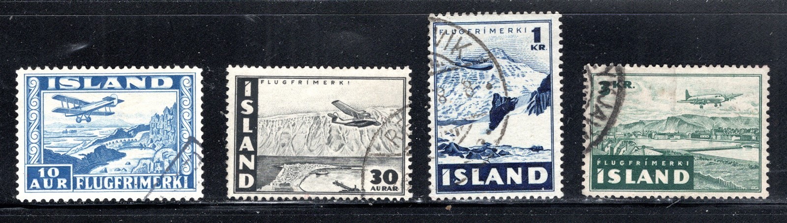 Iceland Stamp Scott #C15, C22, C24, C26, Air Mail, Lot of 4, Used, SCV$8.75