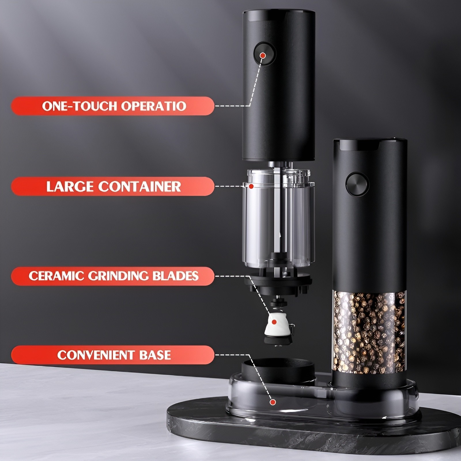 Electric Salt and Pepper Grinder Set, Automatic, Adjustable, Gift, 2 Pack