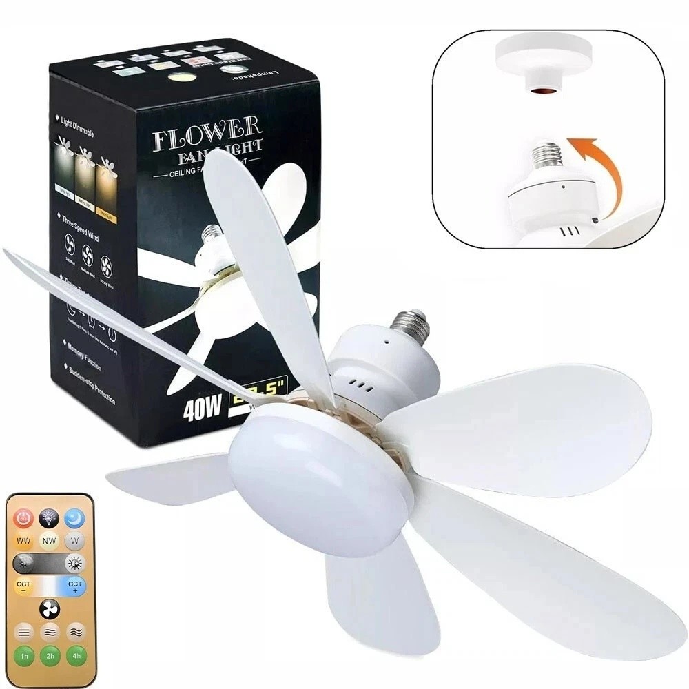 Socket Ceiling Fans with Lights and Remote- Socket Fan light with Dimmable Led
