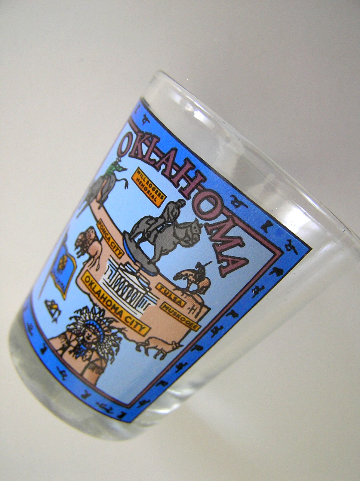 2 Oklahoma Shot Glasses Featuring Design of Horses and Native American Figures