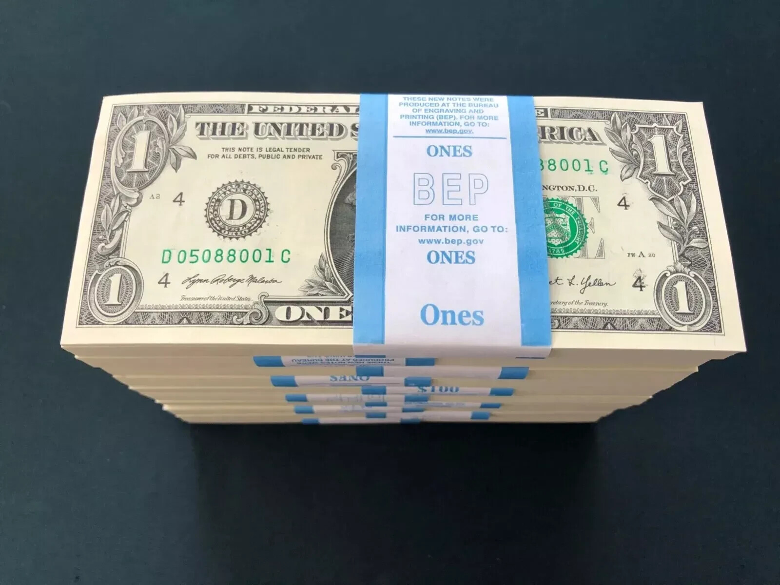 Lot of 100 Uncirculated One Dollar Bills 2021 Richmond Consecutive Notes BEP