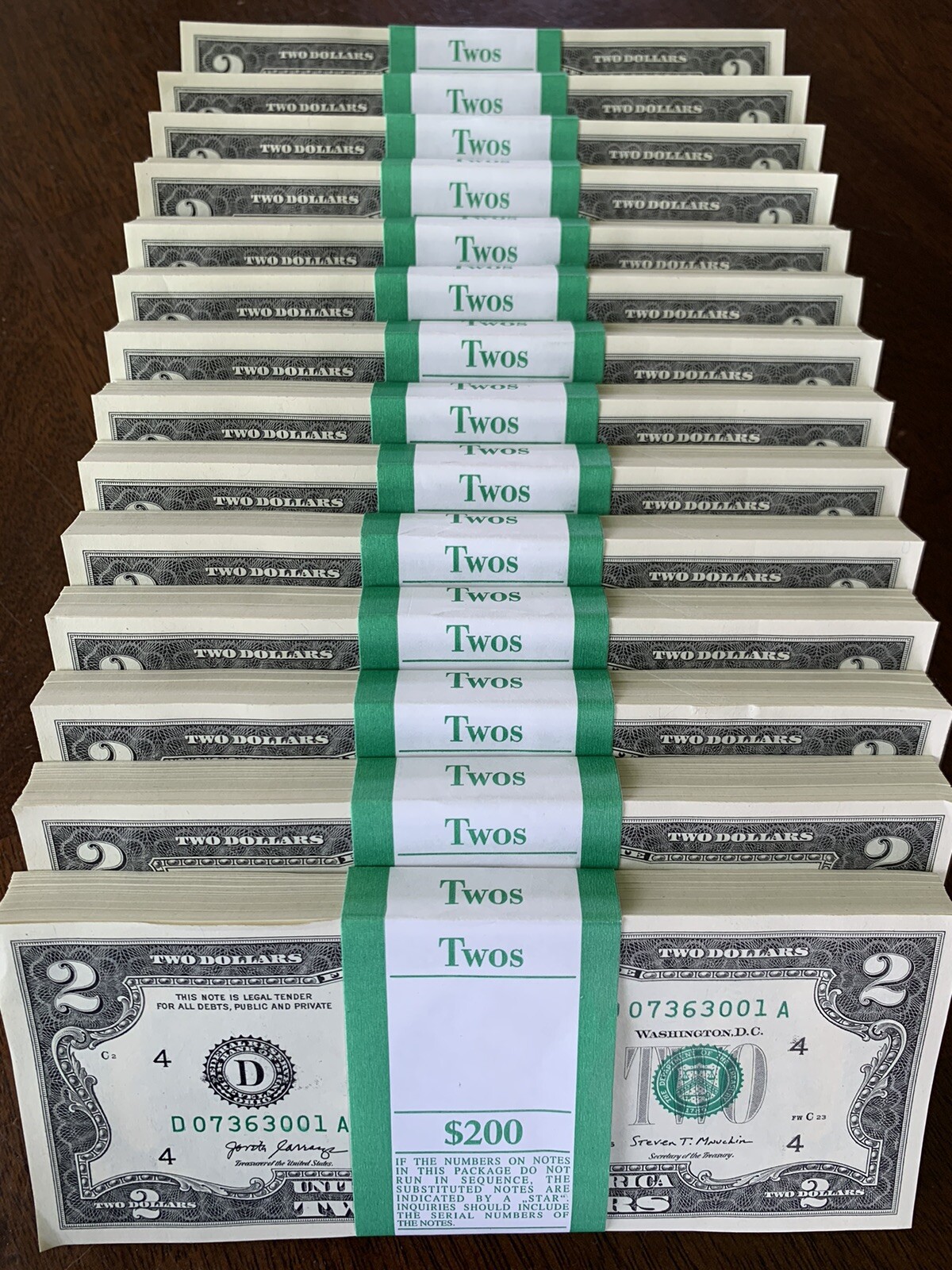 Pack of (20) NEW $2 Bills Uncirculated Consecutive Serial# Two Dollar CRISP