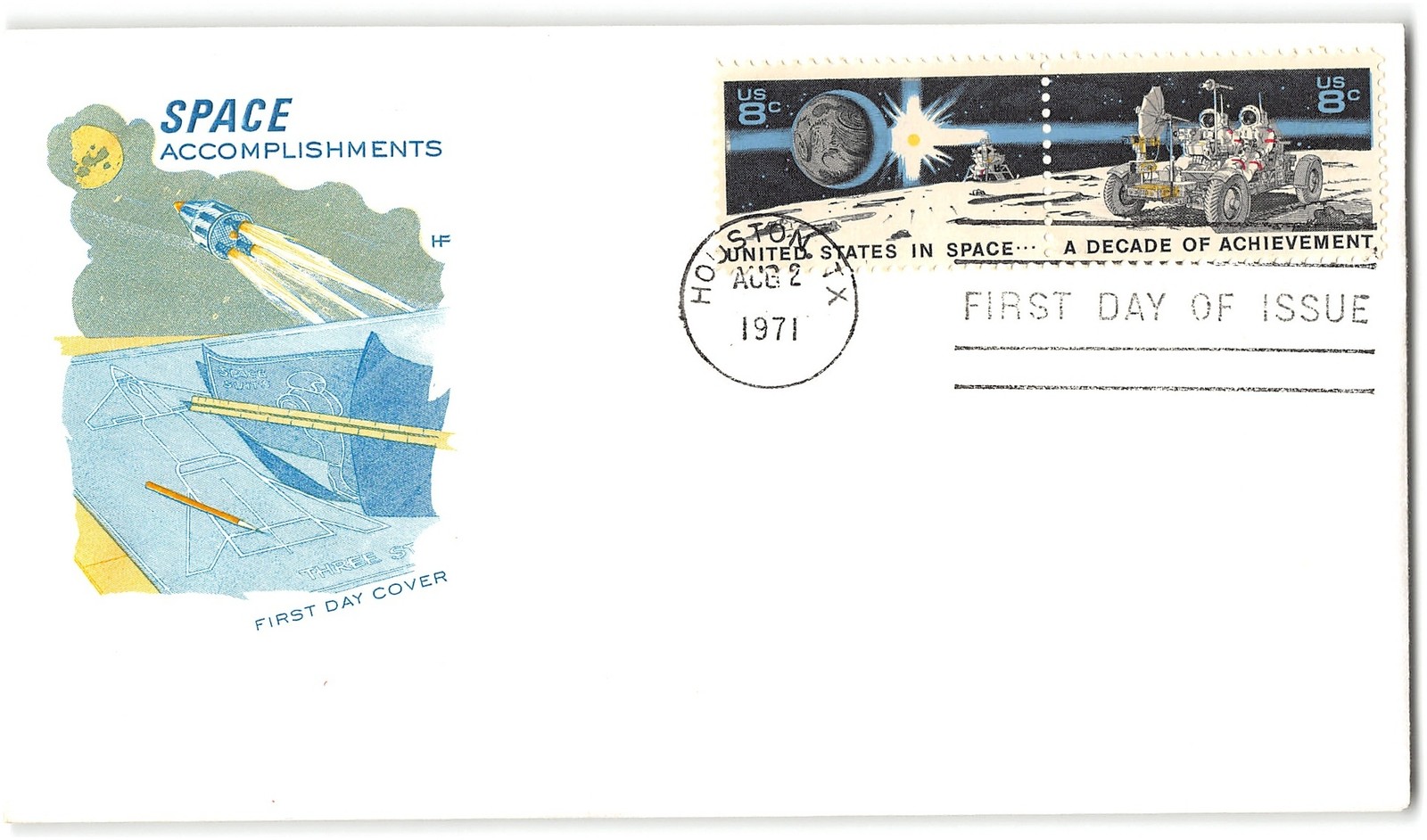 US #1435b FDC, 1971, HF, Houston TX, block of 2