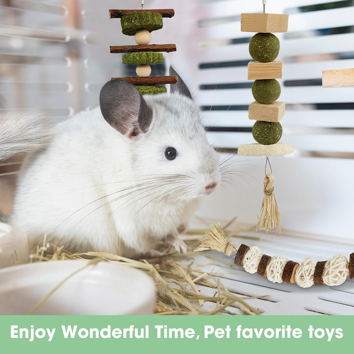 3 PCS Bunny Chew Toys, Natural Hanging Rabbit Chew Toy Treats for Guinea Pigs Ha