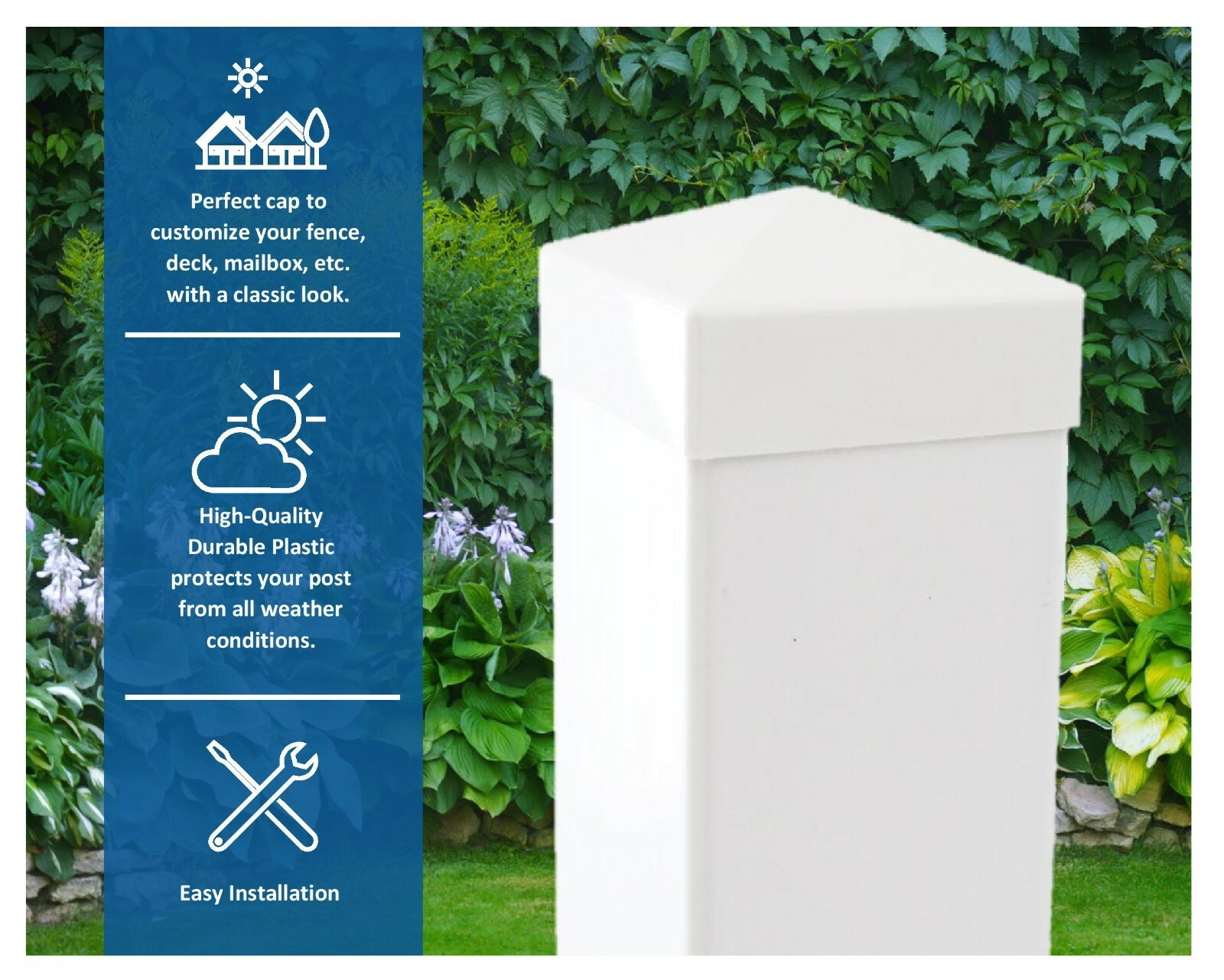 True 5x5 (127mm x 127mm) Plastic Pyramid Vinyl Fence Post Cap White 1,2,4,5,6 pk