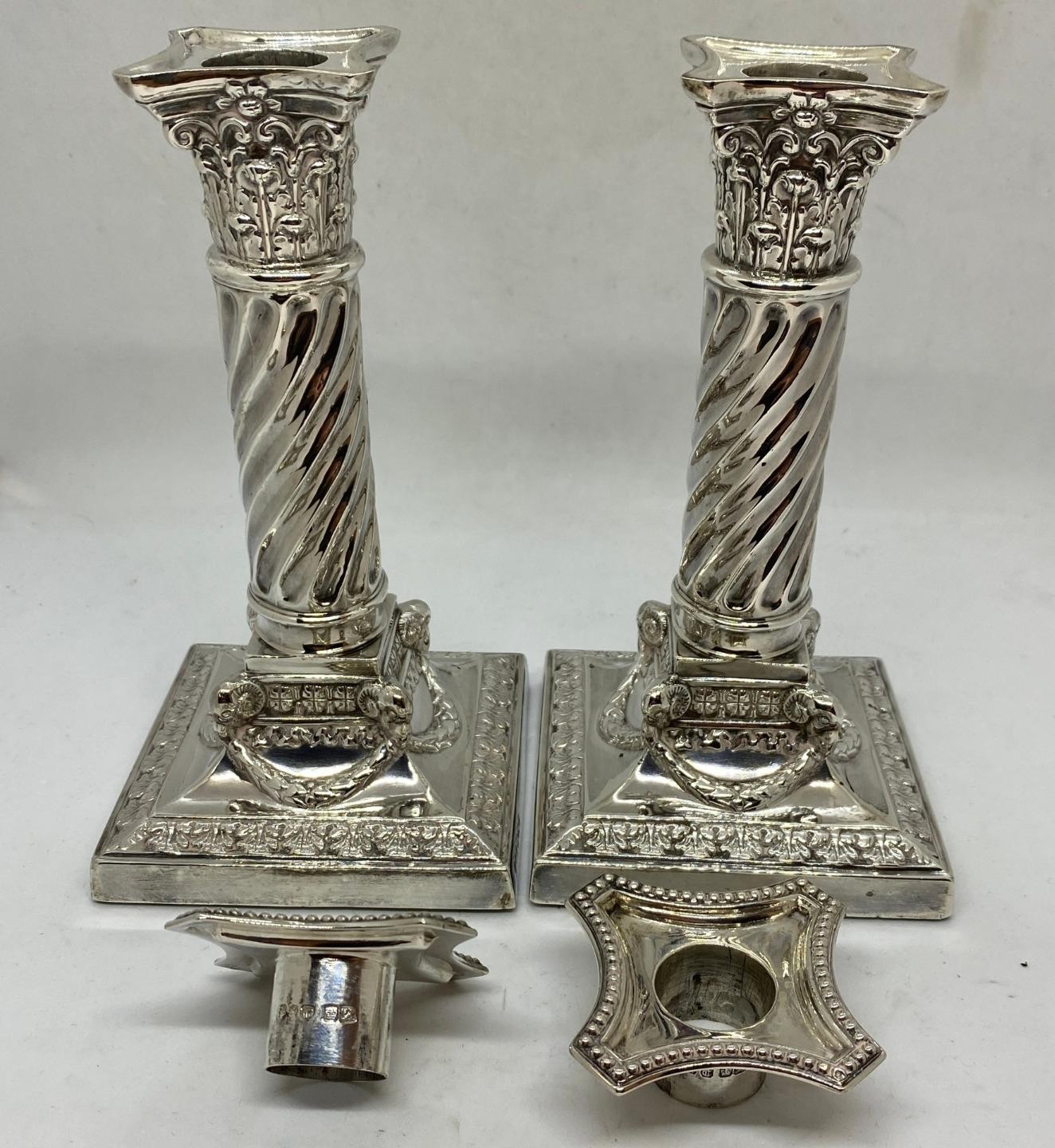 Jenkins & Timm Sterling Weighted Piano Candlesticks Sheffield 1896 Antique