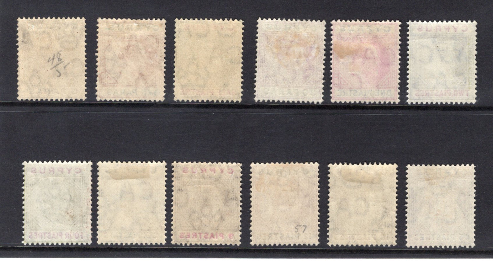 1904-1910 Cyprus. SC#48-59. SG#60-71. Mint, Lightly Hinged, VF.