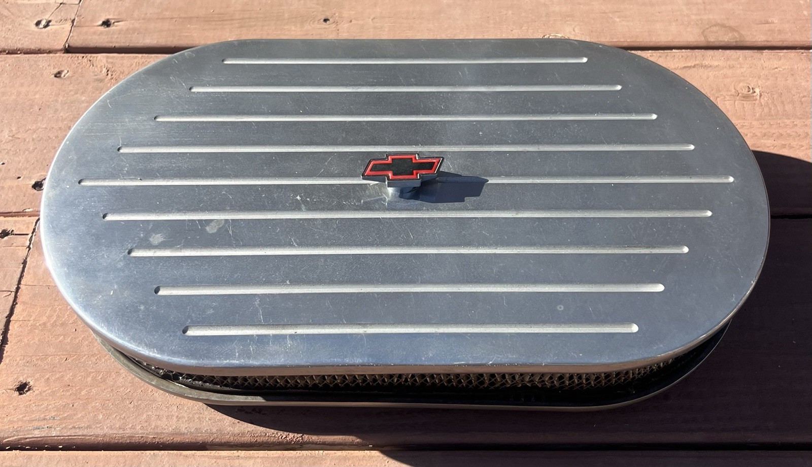 15”x 2.5" Oval Ball Milled Polished Aluminum Air Cleaner Kit With Chevy Nut