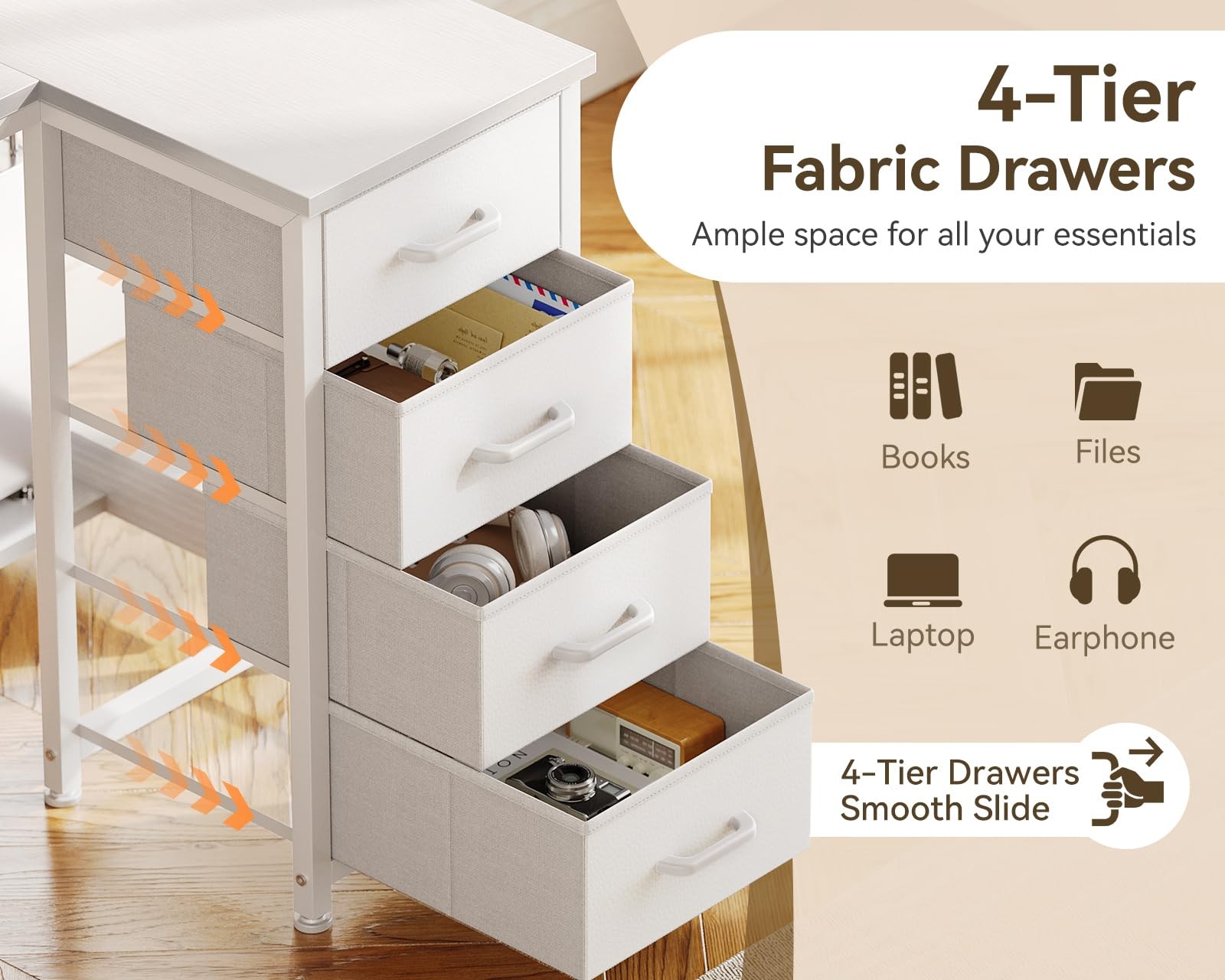 40" Escritorio Pequeño Blanco Con 4 Gavertas Cajones Para Cuarto Computadora PC