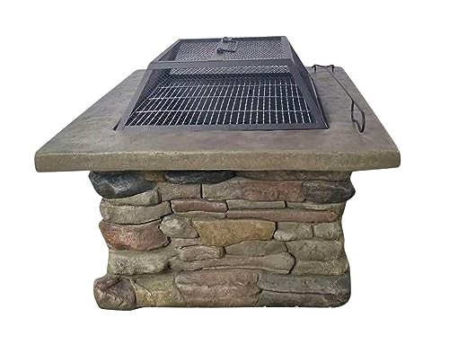 The Cold Remedy Outdoor Wood Fire Pit Table w Cultured Stone - New Open Box