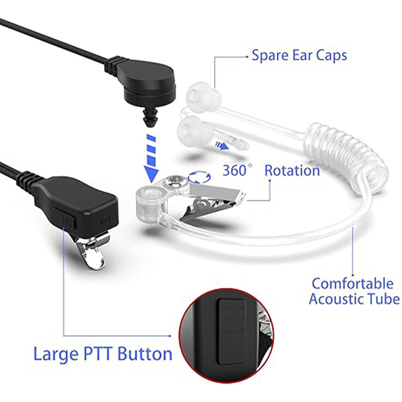 5Pcs Earpiece with Mic Headset 2Pin For Kenwood Baofeng Retevis Two Way Radio