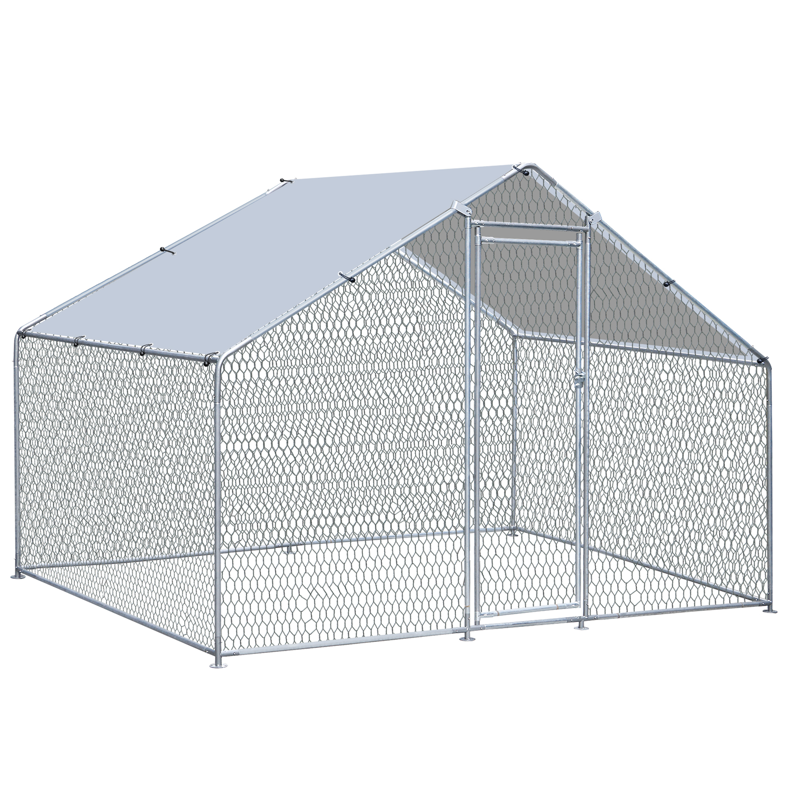 10X 6.5ft Walk-in Metal Chicken Coop Poultry Cage Pet House w/ Chicken Run Cover