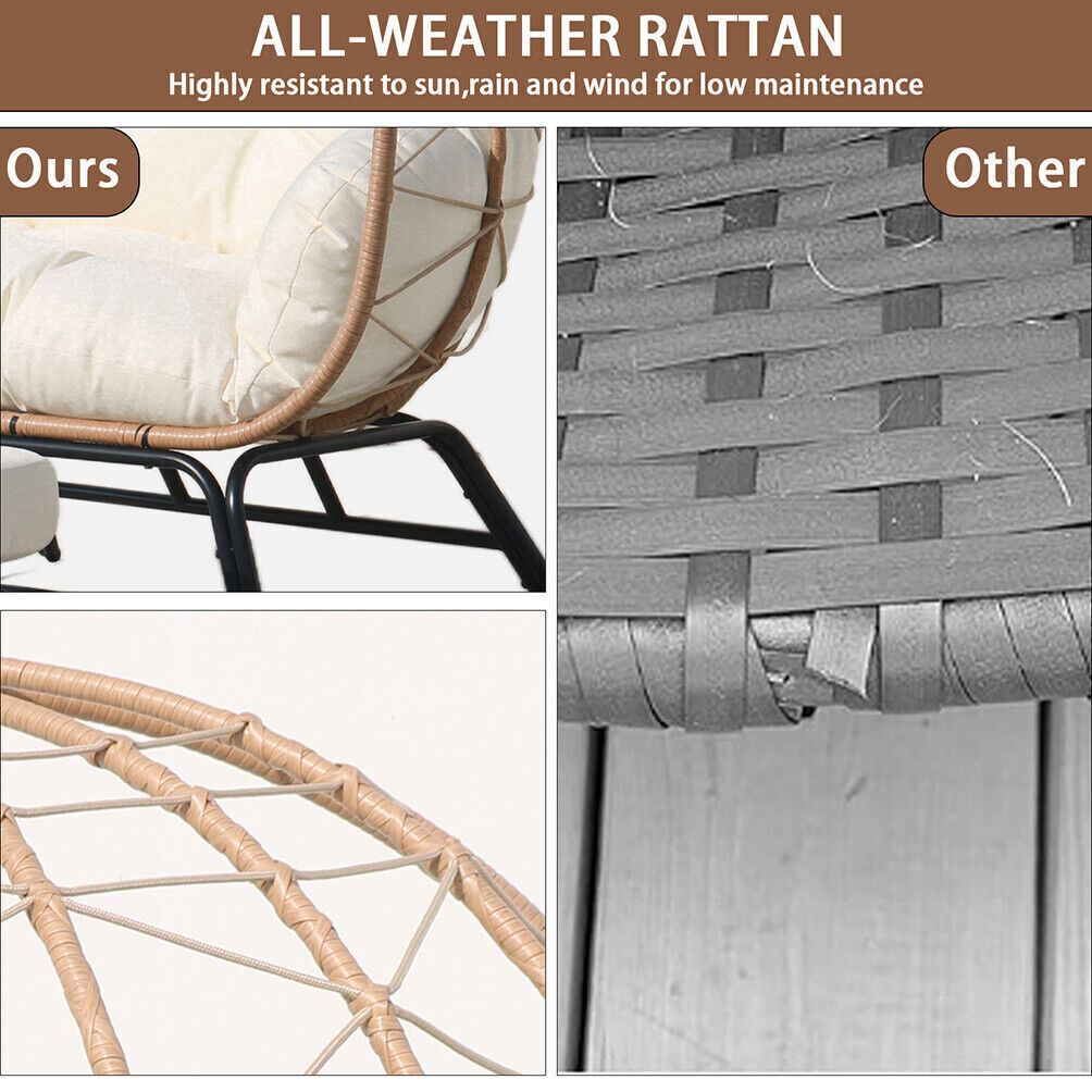 Wicker Egg Chair with Ottoman Outdoor Indoor Oversized Lounger Stand for Porch