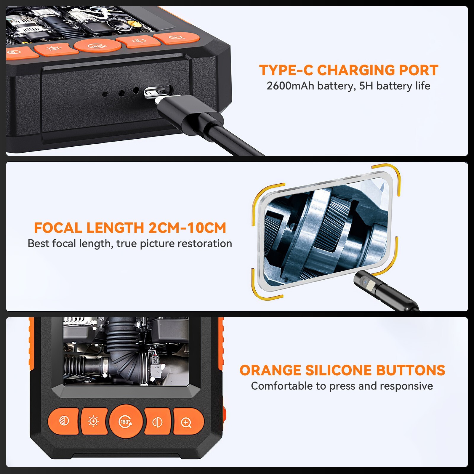 1080P LED Handheld Industrial Endoscope Borescope 8mm Inspection Snake Camera