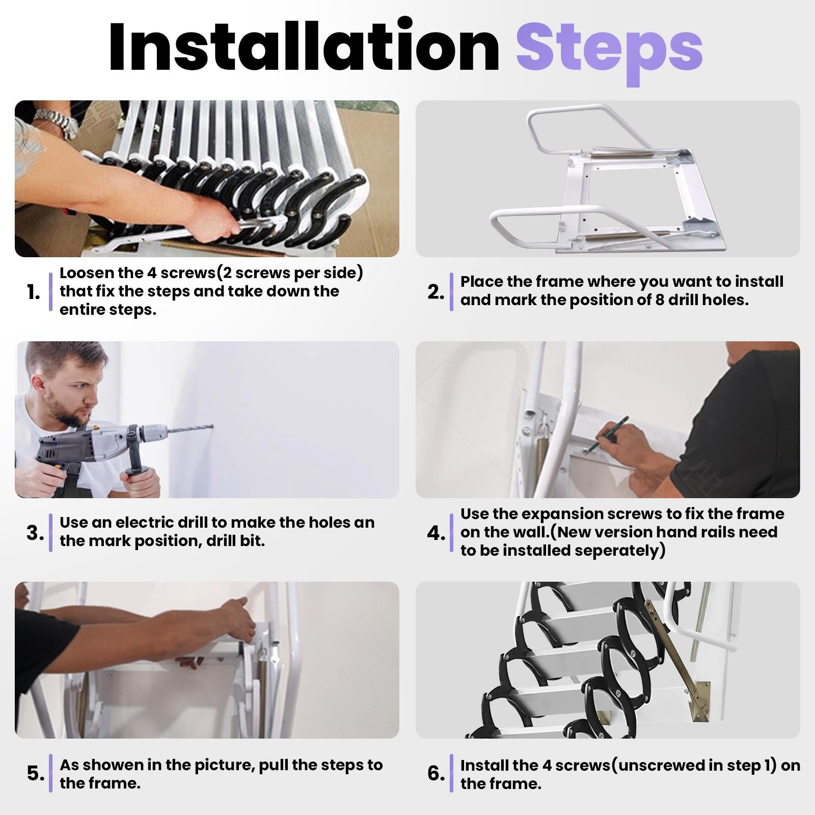 1102lb Anti-Slip Attic Ladder,Wall-Mounted Attic Ladder Pull Down System forRoof