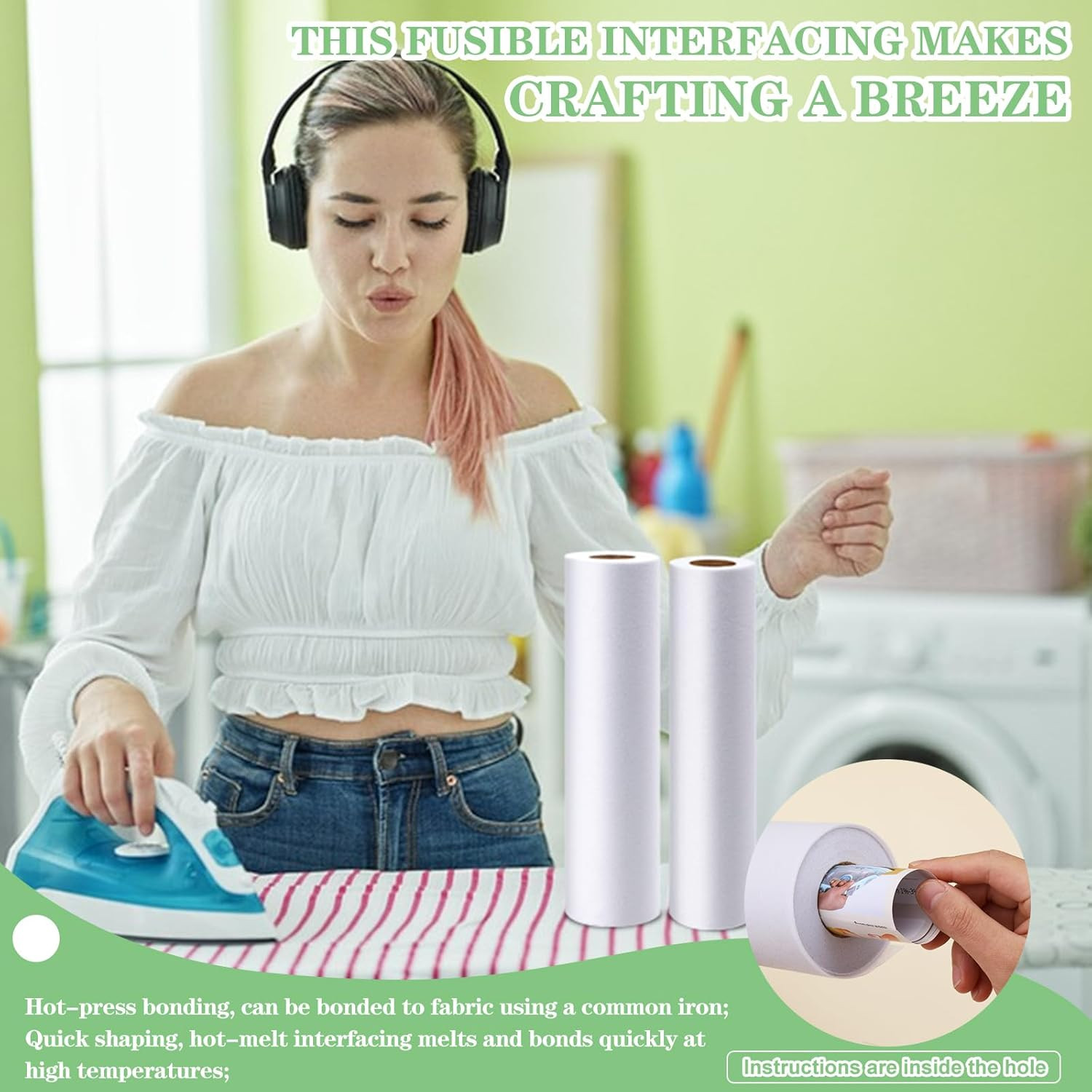 Medium Weight Interfacing Fabric for Sewing: White 11.6" x 30yd Iron On Non-Wove