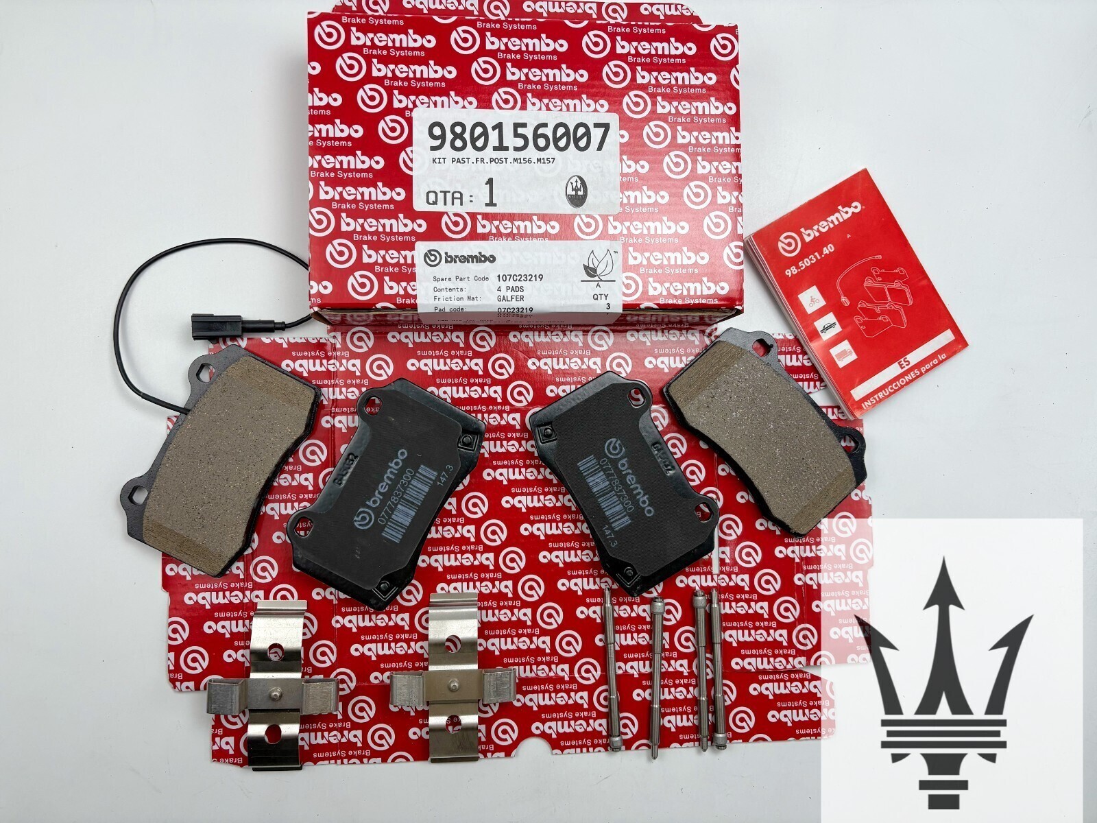 MASERATI GHIBLI QUATTROPORTE REAR BRAKE PADS WITH SENSORS 980156007