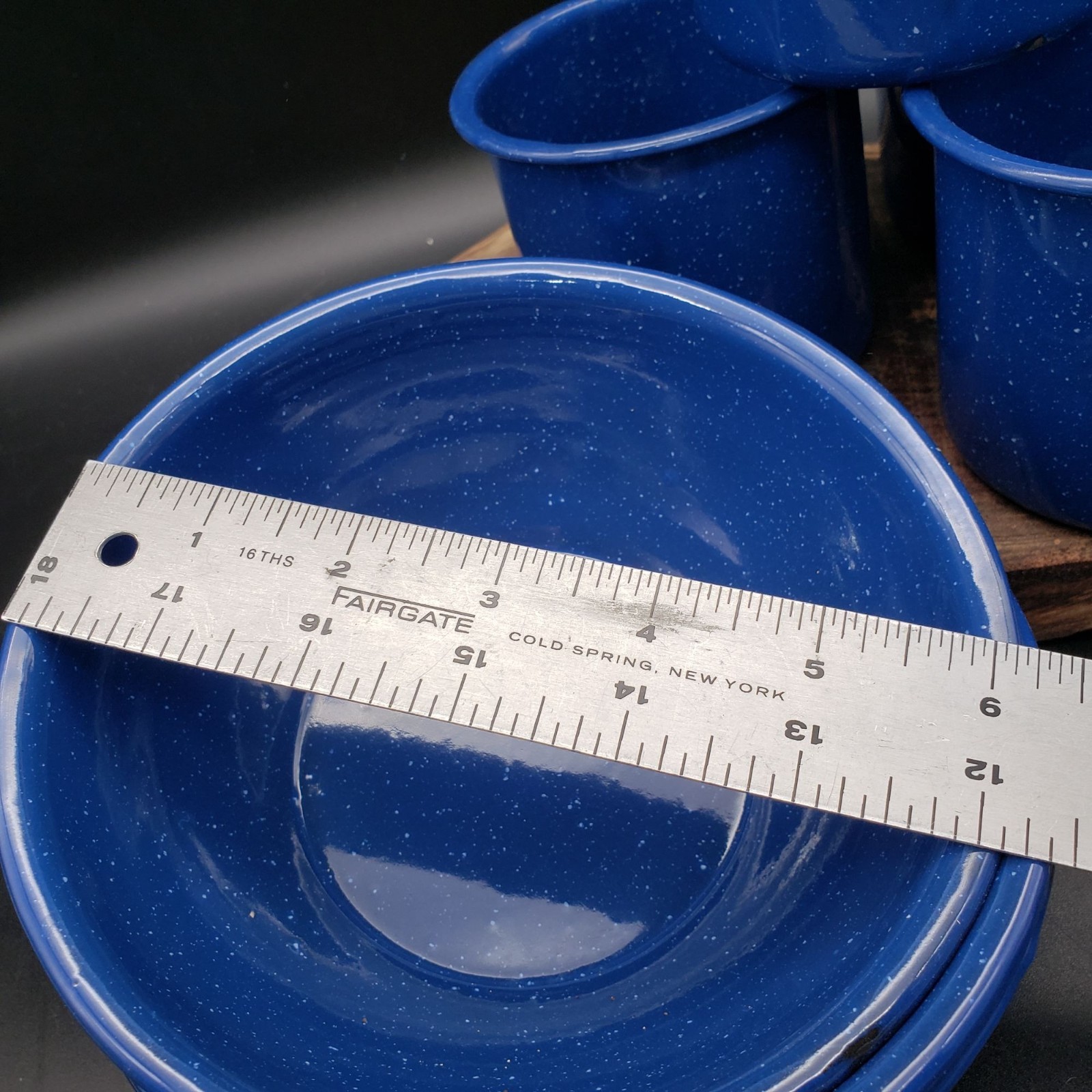 VTG Blue Speckled Enamelware Camp Mug Plate & Bowl Set 12pc Camping Graniteware