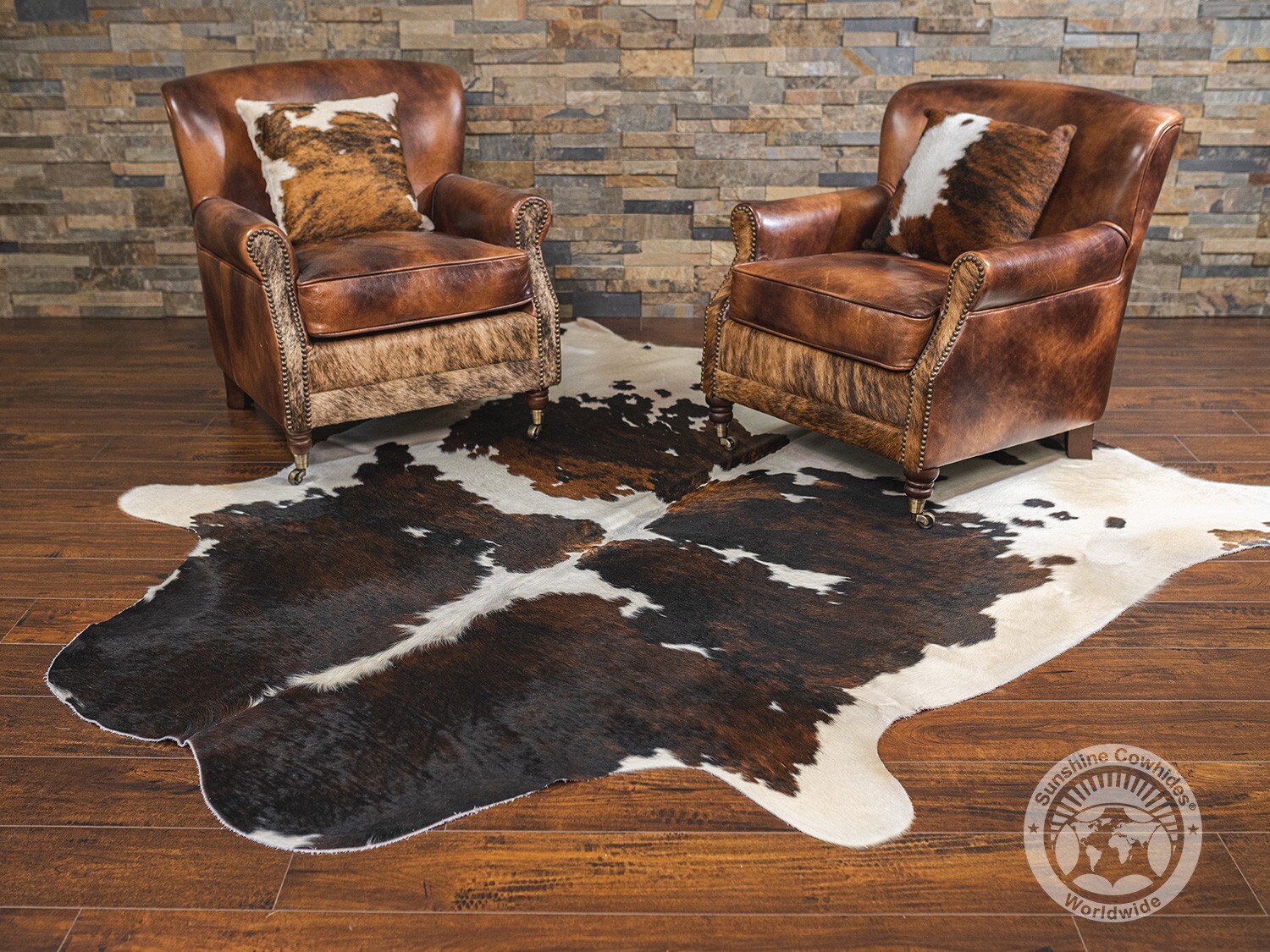 Real Tricolor Cowhide Rug - Size 6x7-8'
