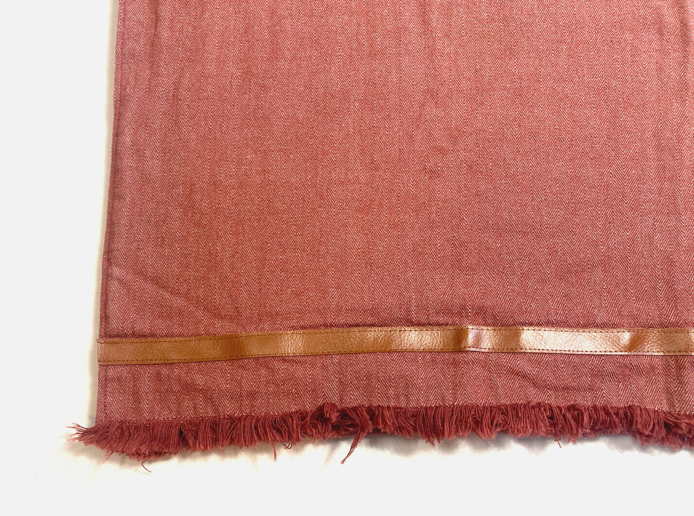 Beautiful Off- Red Table Runner Herringbone Leather Accent Luxury Dining Decor