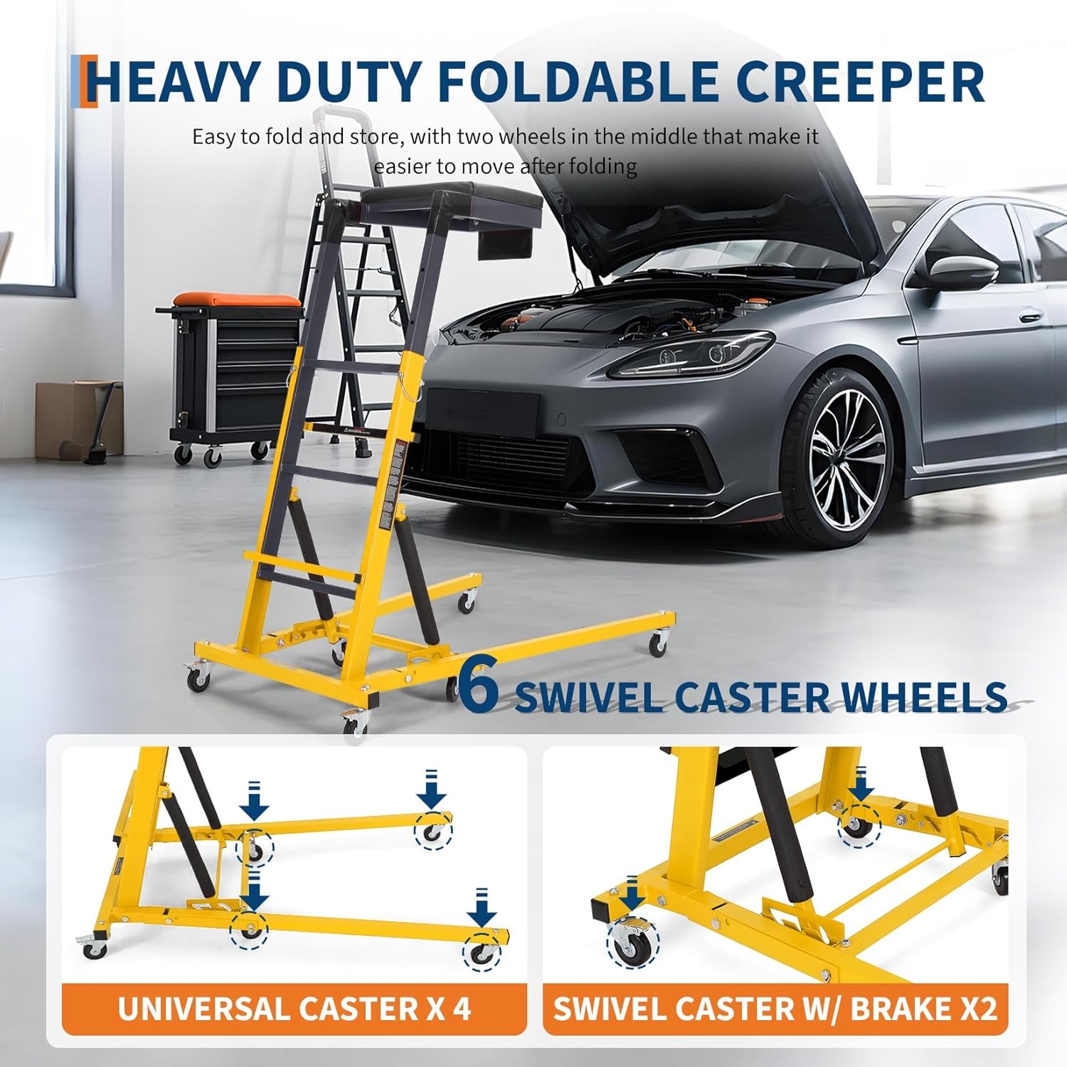 Automotive Topside Creeper 400LBS Adjustable Height Movable w/4 Wheels for Truck