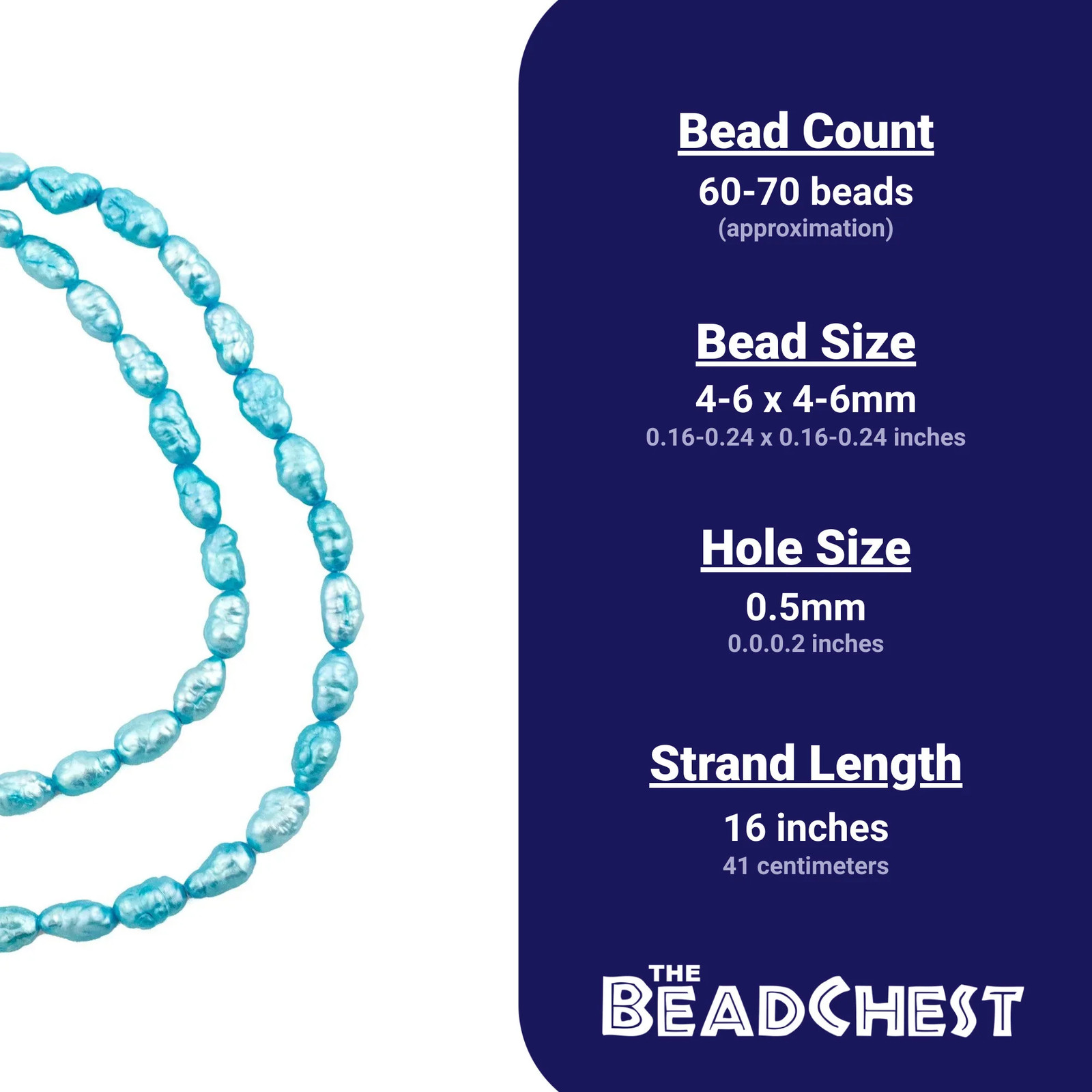 Sky Turquoise Vintage Japanese Rice Pearl Beads 4mm Blue Oval 16 Inch Strand