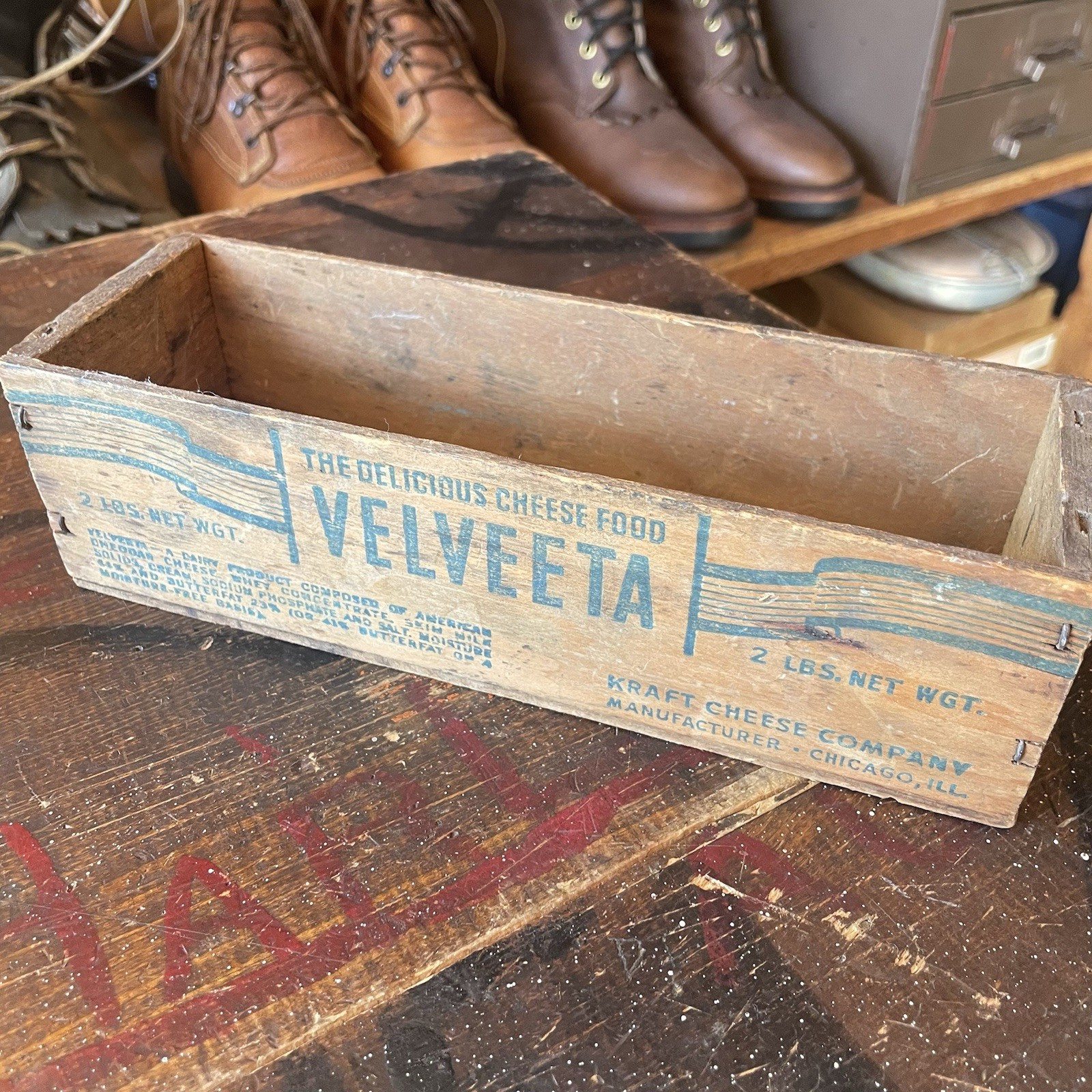 Vintage Wood KRAFT Velveeta Cheese box Crate 2 lb Size Display
