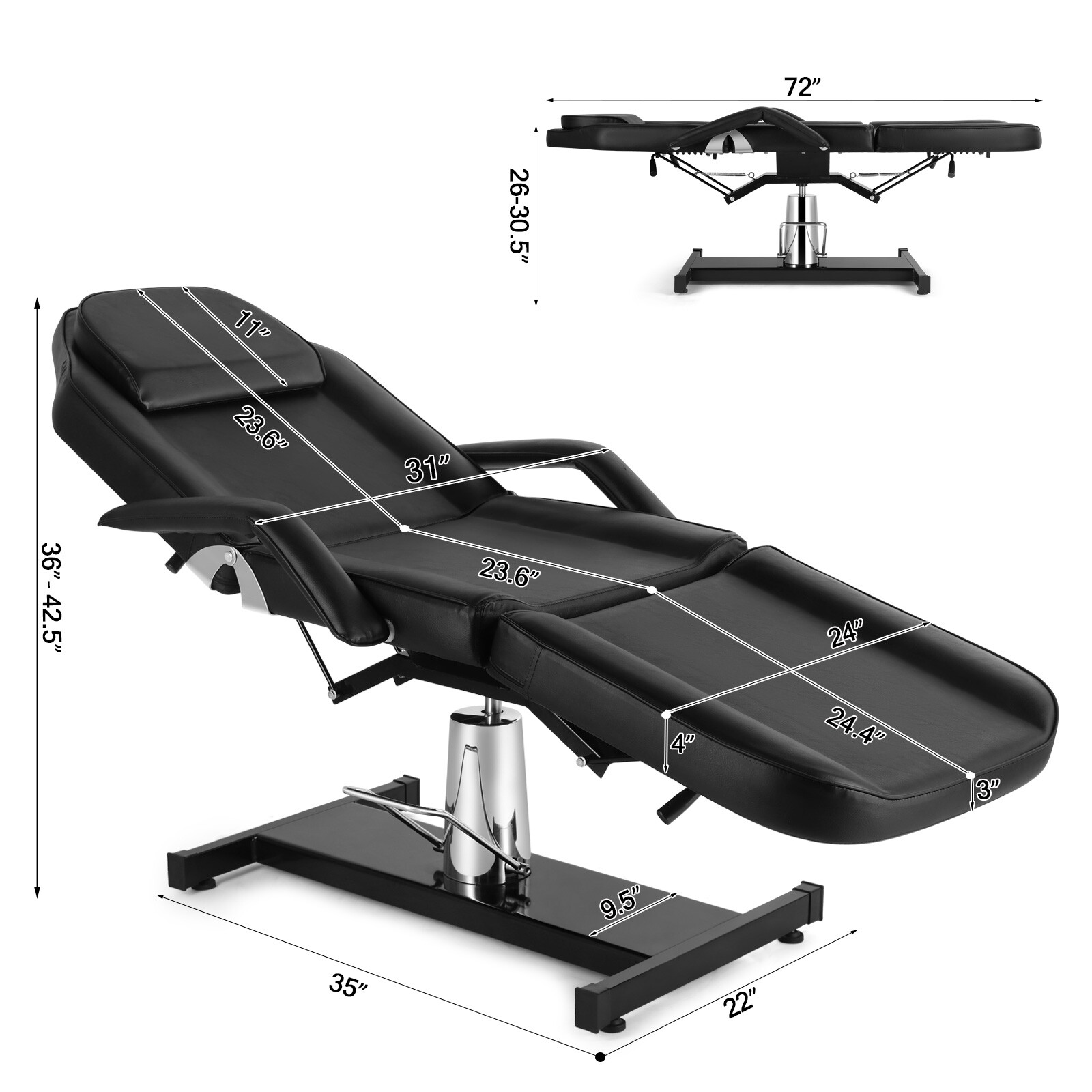 Hydraulic Facial Table Tattoo Chair Adjustable Salon BarberMassage Bed SpaBeauty