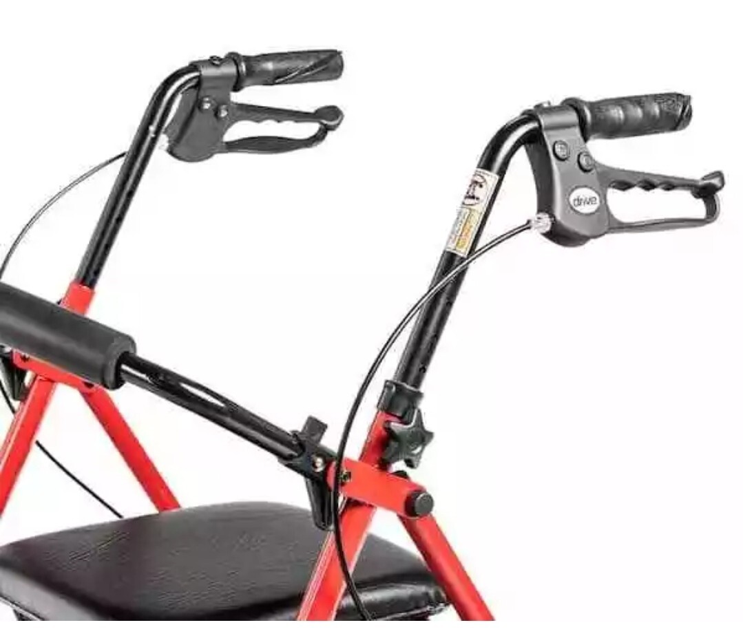 Drive Medical Four Wheel Rollator Rolling Walker Fold Up Removable Back Red