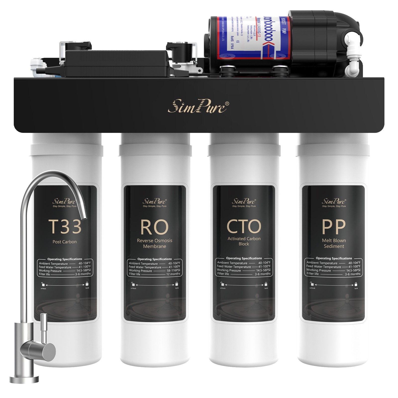 SimPure 8-Stage Tankless RO Reverse Osmosis System 400GPD Water Filter System