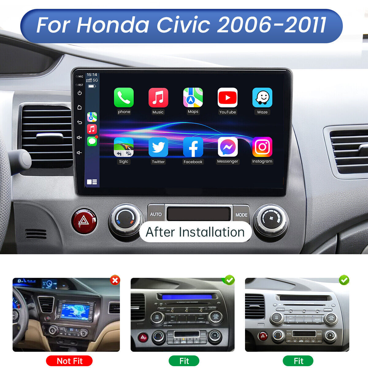 Android 15 Car Stereo Radio For Honda Civic 2006-2011 Apple Carplay WIFI GPS Nav