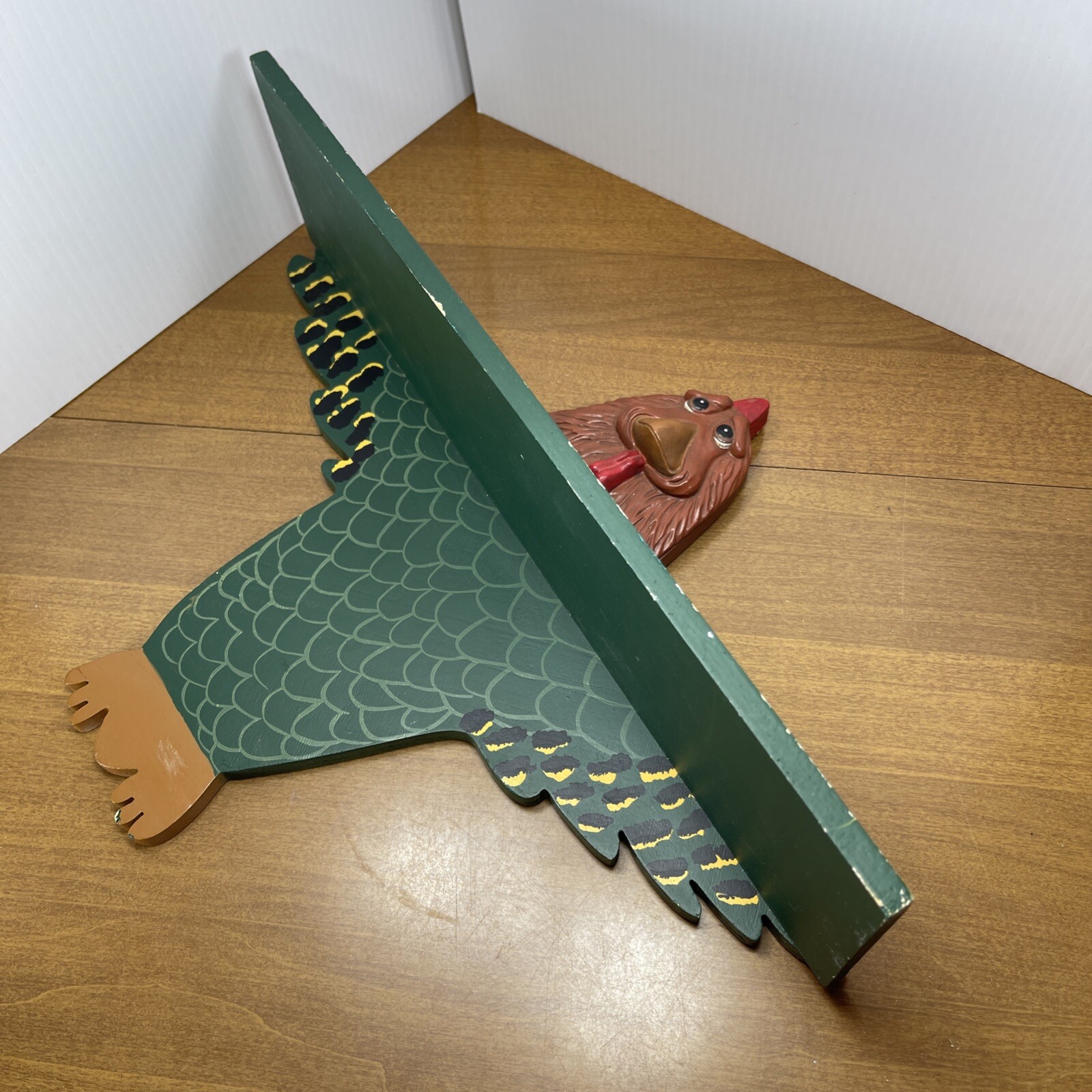 Hand Painted Hanging Shelf Vintage Green Rooster Chicken 1999 Country Folk Art