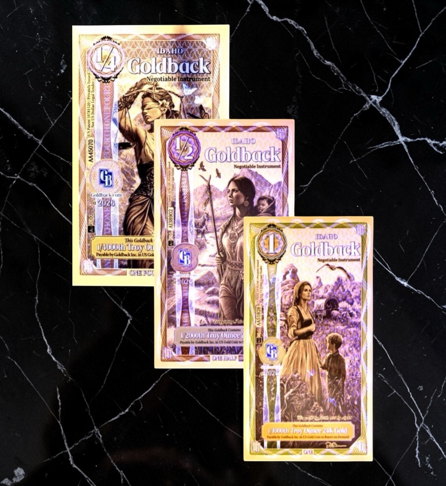 LOT 3 X IDAHO ALPHA GOLDBACK NOTES BU 1/4, 1/2, & 1  DENOMINATIONS PRE SALE 🔥