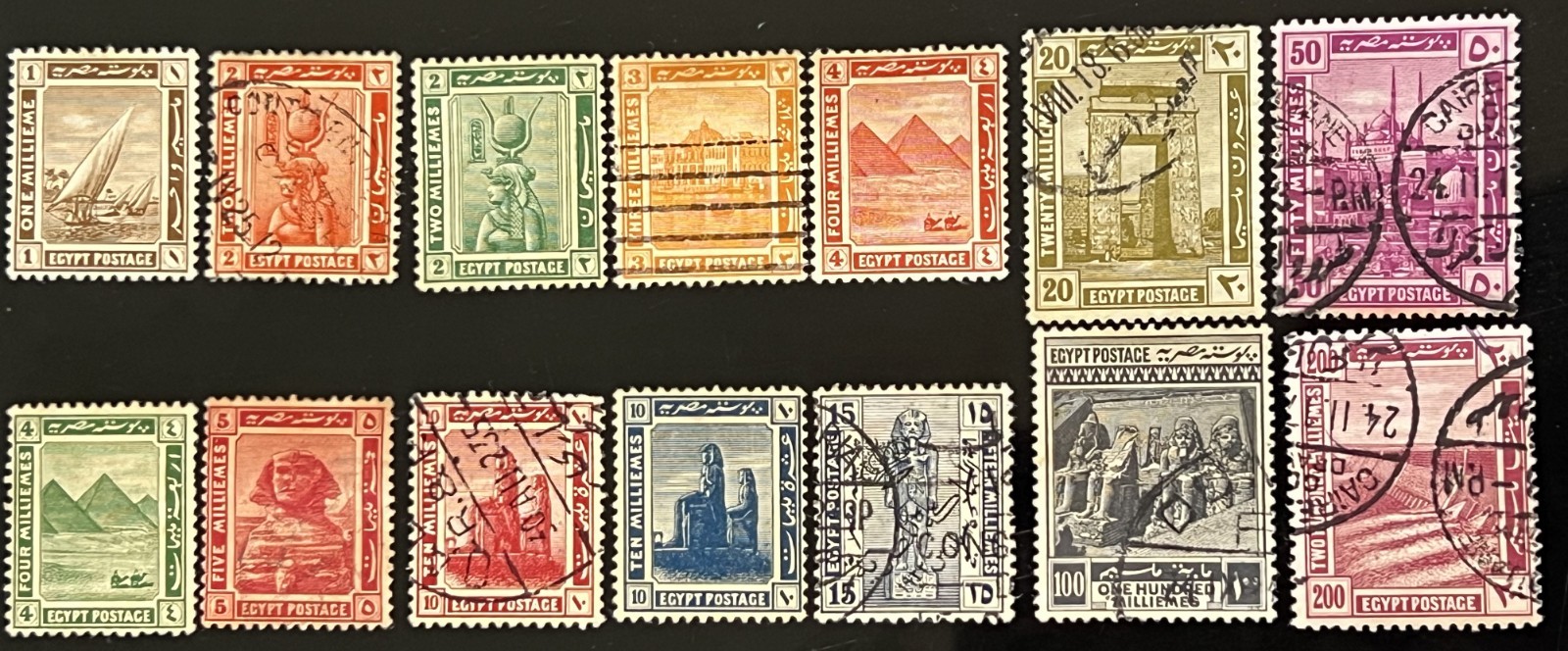 EGYPT-stamps-1914-history postage-i-2 COMPLETE 14+14-stamps-scott# 53 to 62 +70
