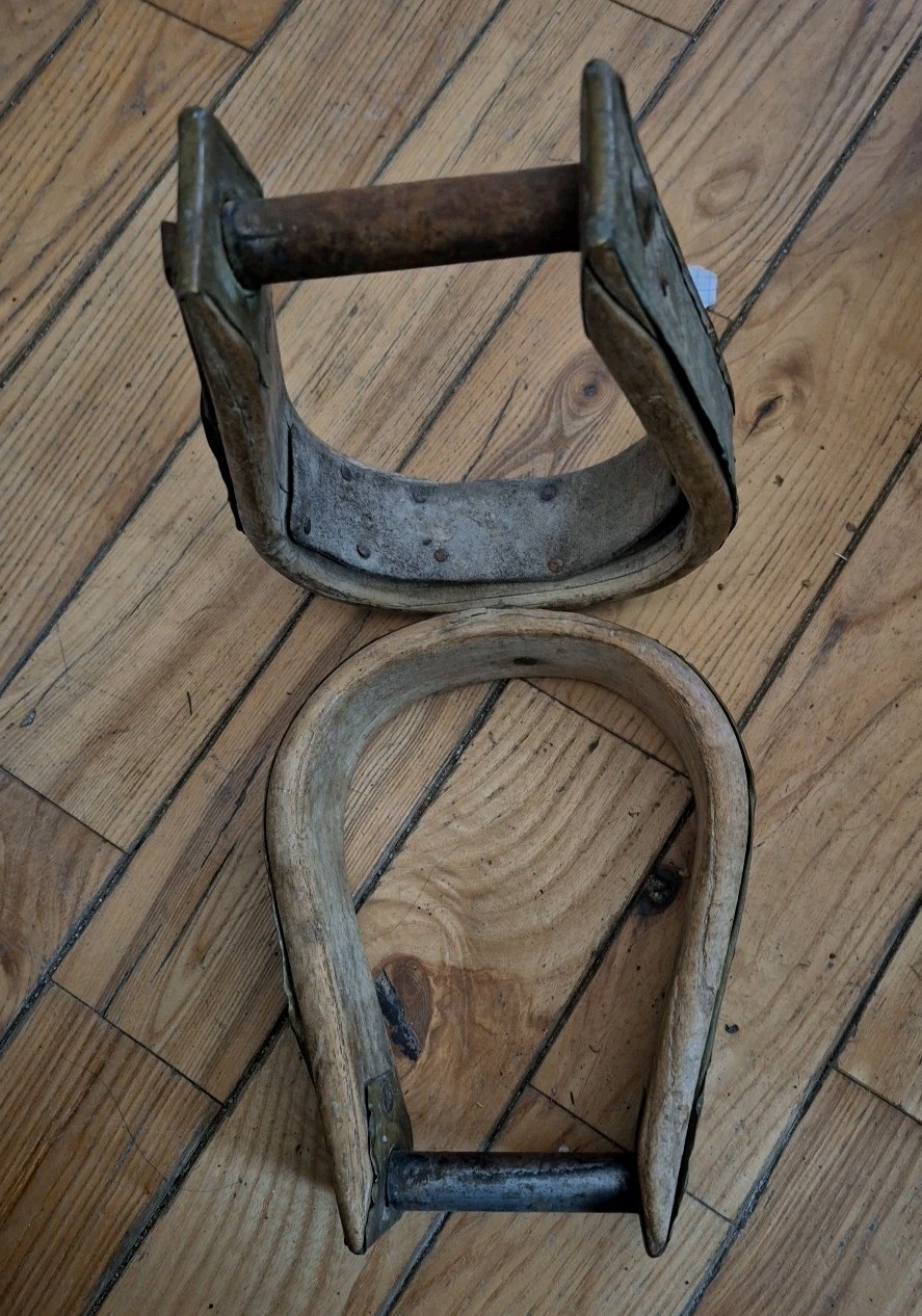 Vintage, Antique Western Saddle Cowboy Oxbow Stirrups Wood and Iron