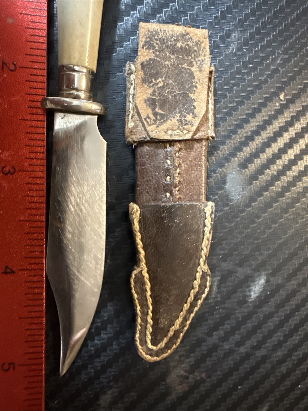 Vintage Stag Handle Straight Blade Knife Used with Free Shipping