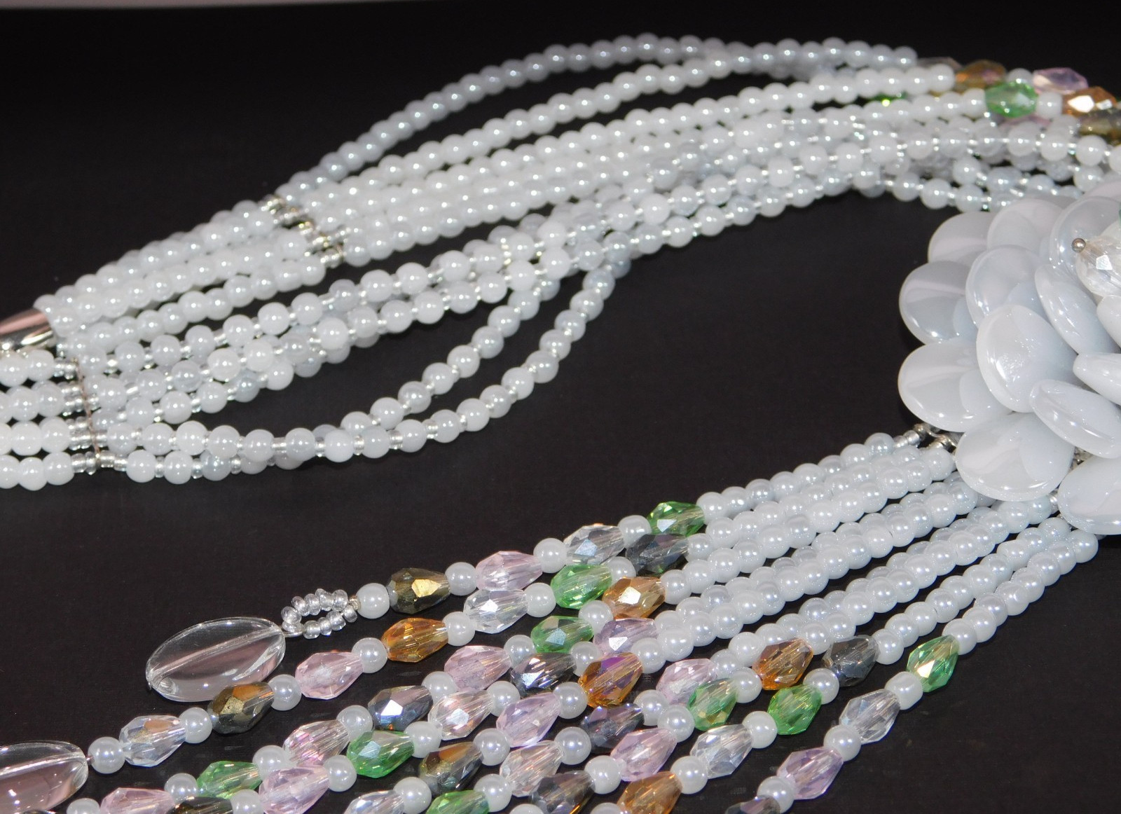 Vintage JOAN RIVERS Blue Gray Starlet Floral Bead Statement Necklace