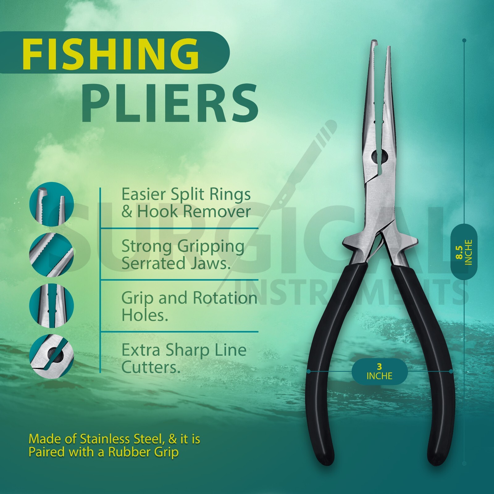 High Quality Fisherman Fishing Pliers - Stainless Steel 8.5" German Grade