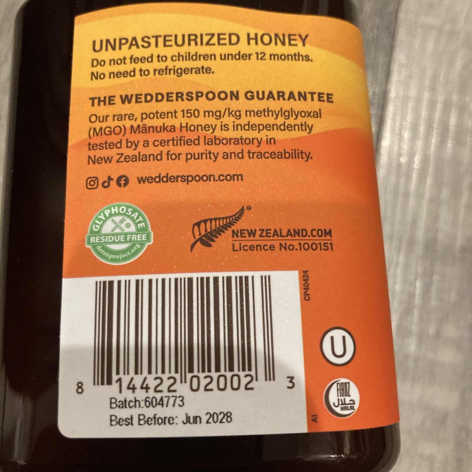 MANUKA HONEY WEDDERSPOON NEW ZEALAND RAW KFACTOR 16+ 17.6 oz 500 g 1.1 Lb Kosher