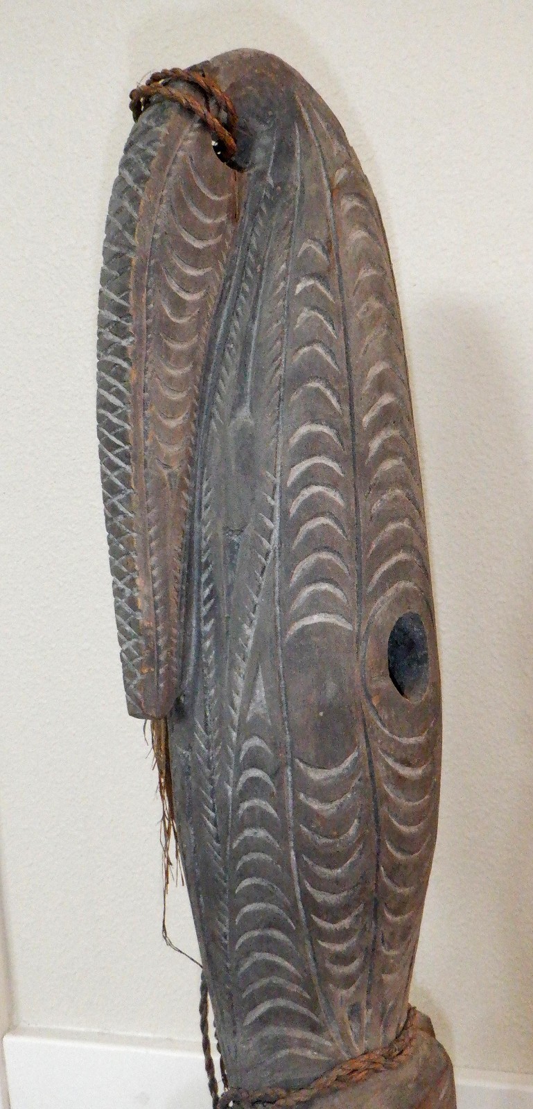 Papua New Guinea Wooden Crocodile Whistle/Flute, 22" H, 4" W with mount