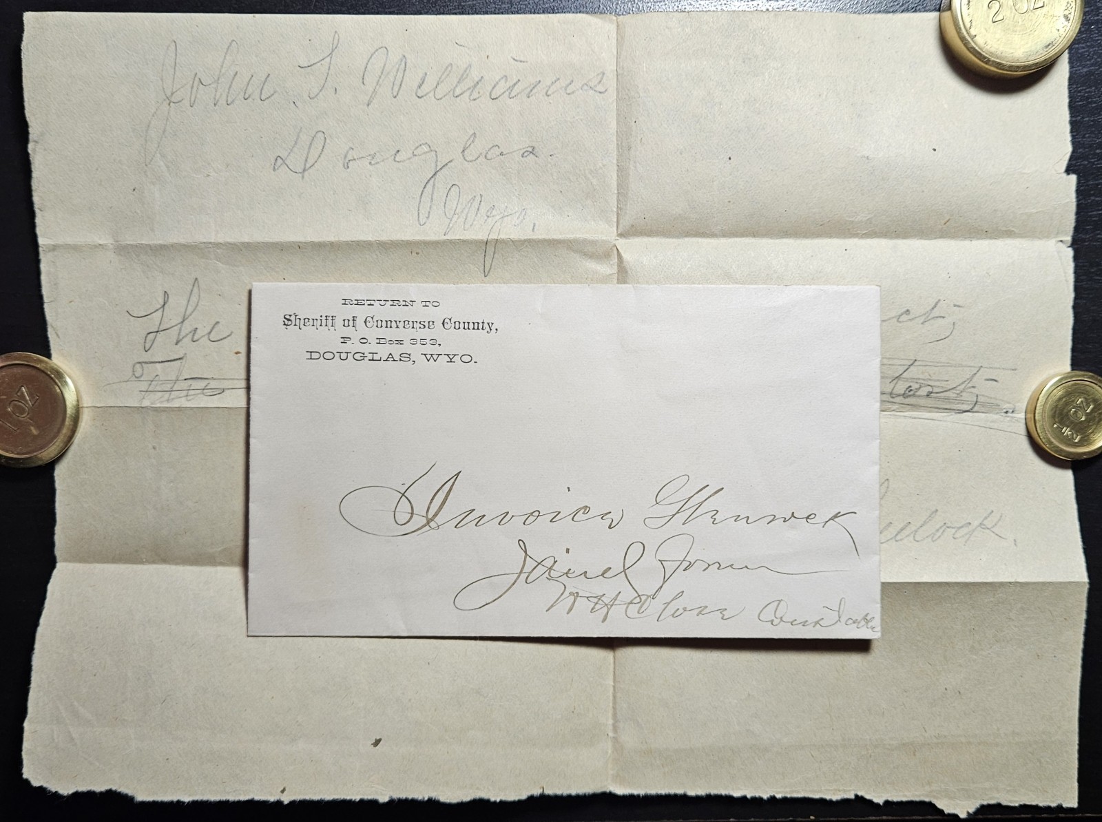 Converse County Sheriff Advertising  Douglas WY W/receipt Glenrock Jail c1890s